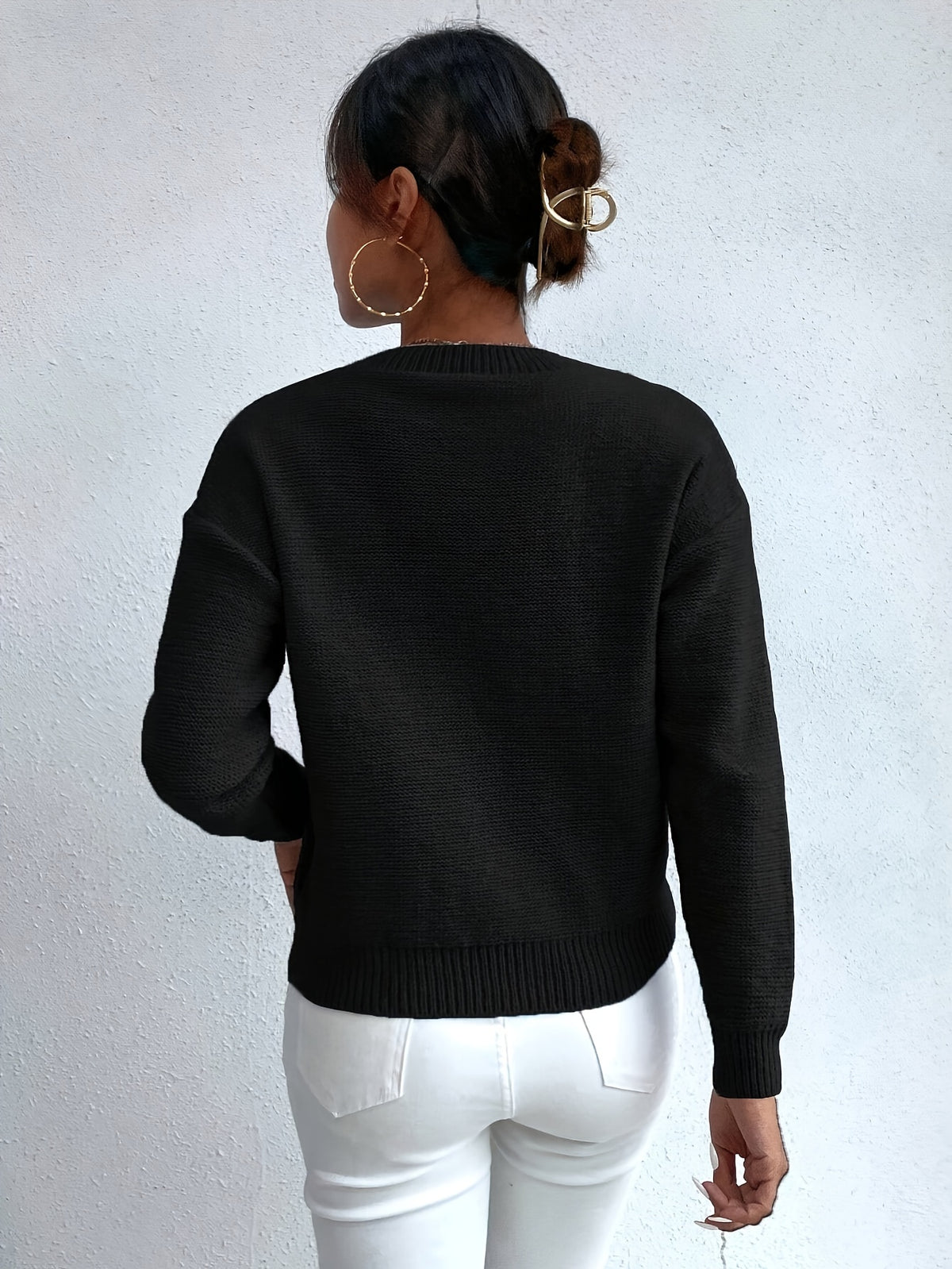 Womens Casual Chunky Drop Shoulder High Elasticity Round Neck Pullover Jumper