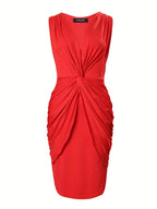 Womens Chic Sleeveless Pleated Solid Colour Short Party Dress
