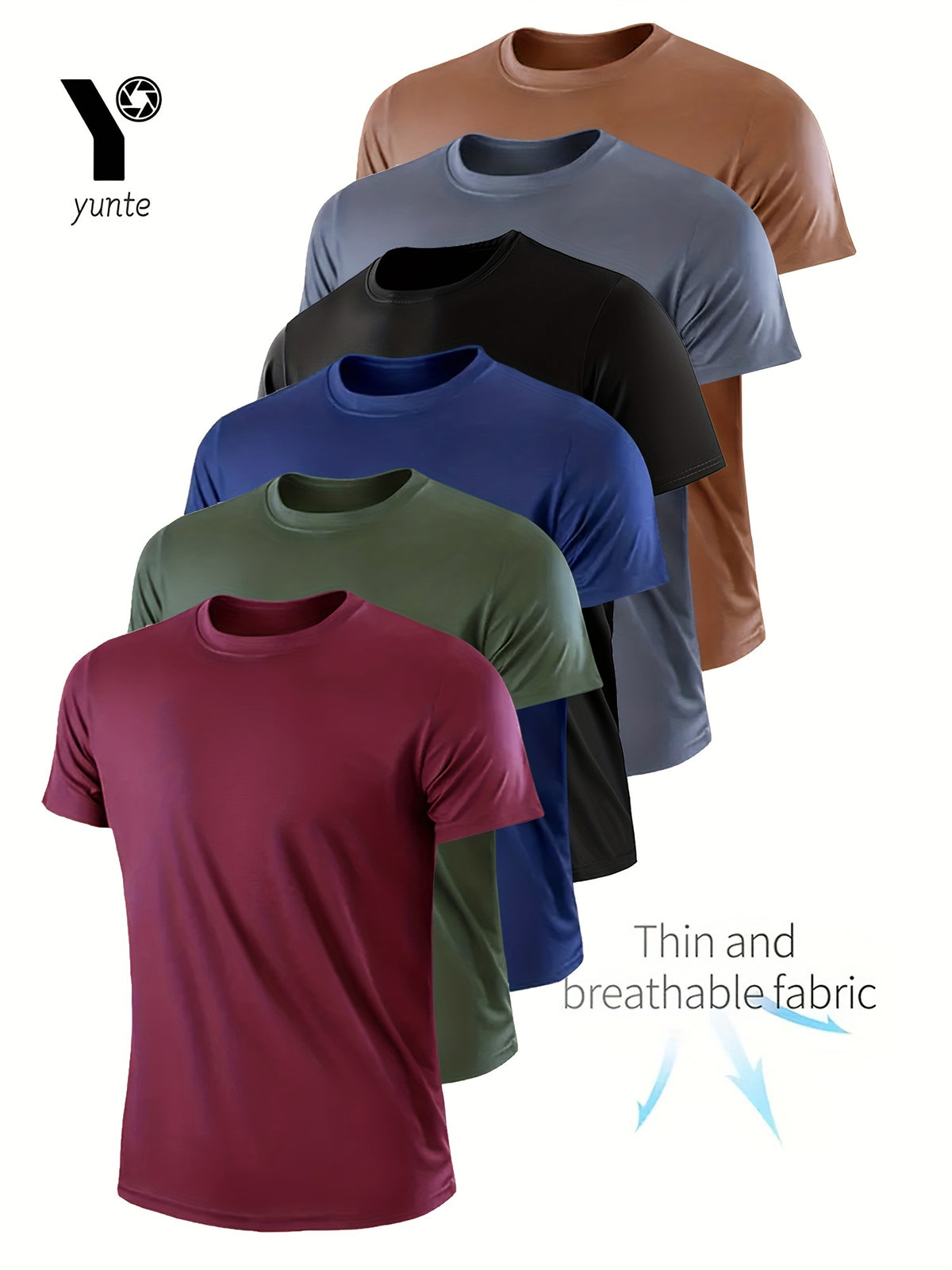 Mens 6-Pack Assorted Colour Lightweight Quick-Drying Breathable Crew Neck Top