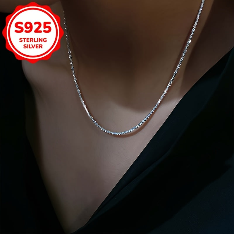 Womens 925 Silver Plated Sparkling Collarbone Chain Necklace
