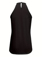Womens Elegant Lace Trim Hollow-Out Solid Colour Round Neck Sleeveless Top