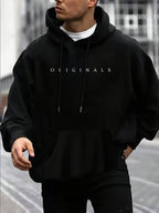 Mens Fleece-Lined Hooded Letter Print Oversized Casual Kangaroo Pocket Sweatshirt