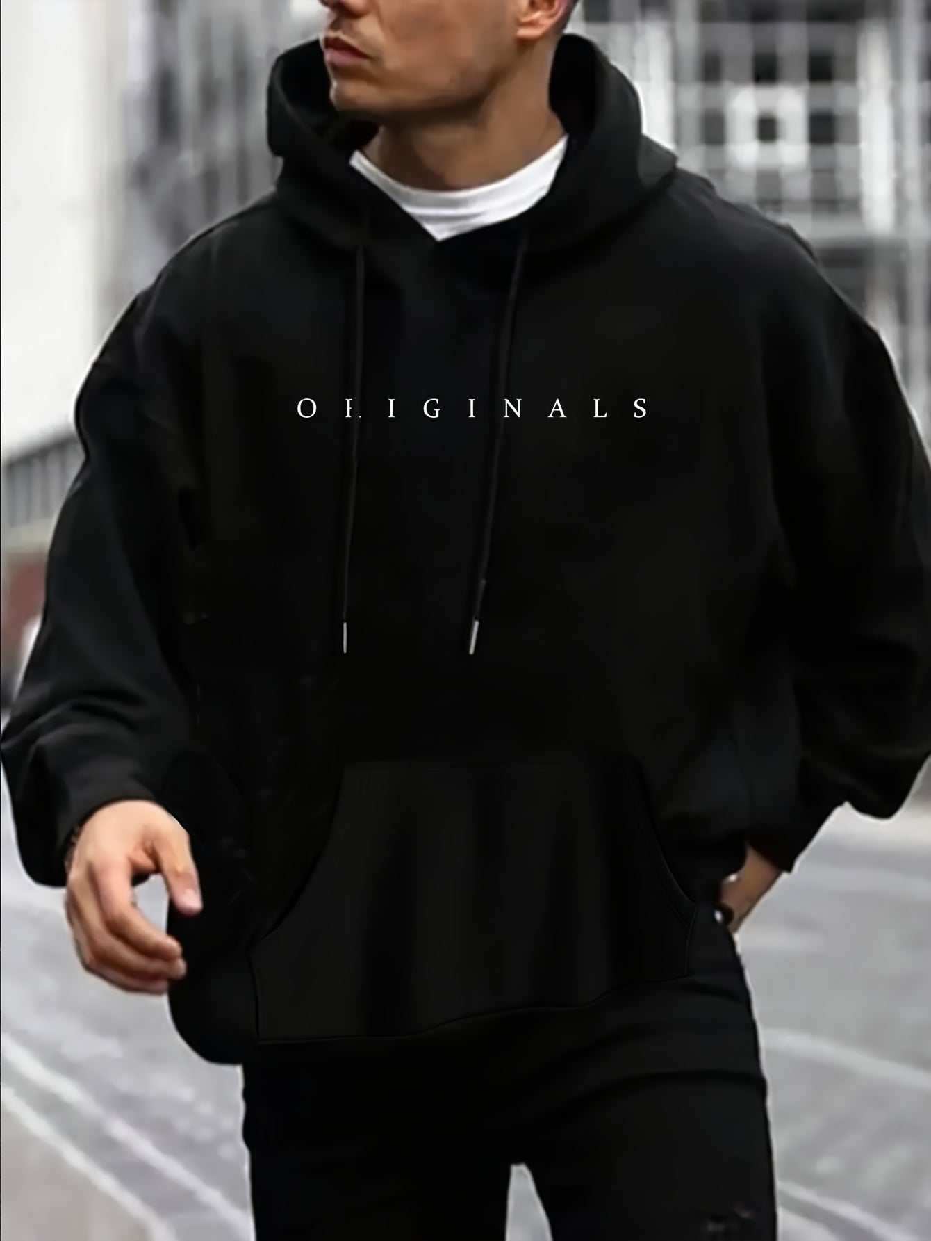 Mens Fleece-Lined Hooded Letter Print Oversized Casual Kangaroo Pocket Sweatshirt