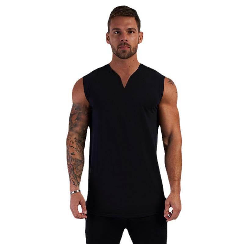 Mens Solid Color V-Neck Sports Bodybuilding Fitness Training Sleeveless Tank Top