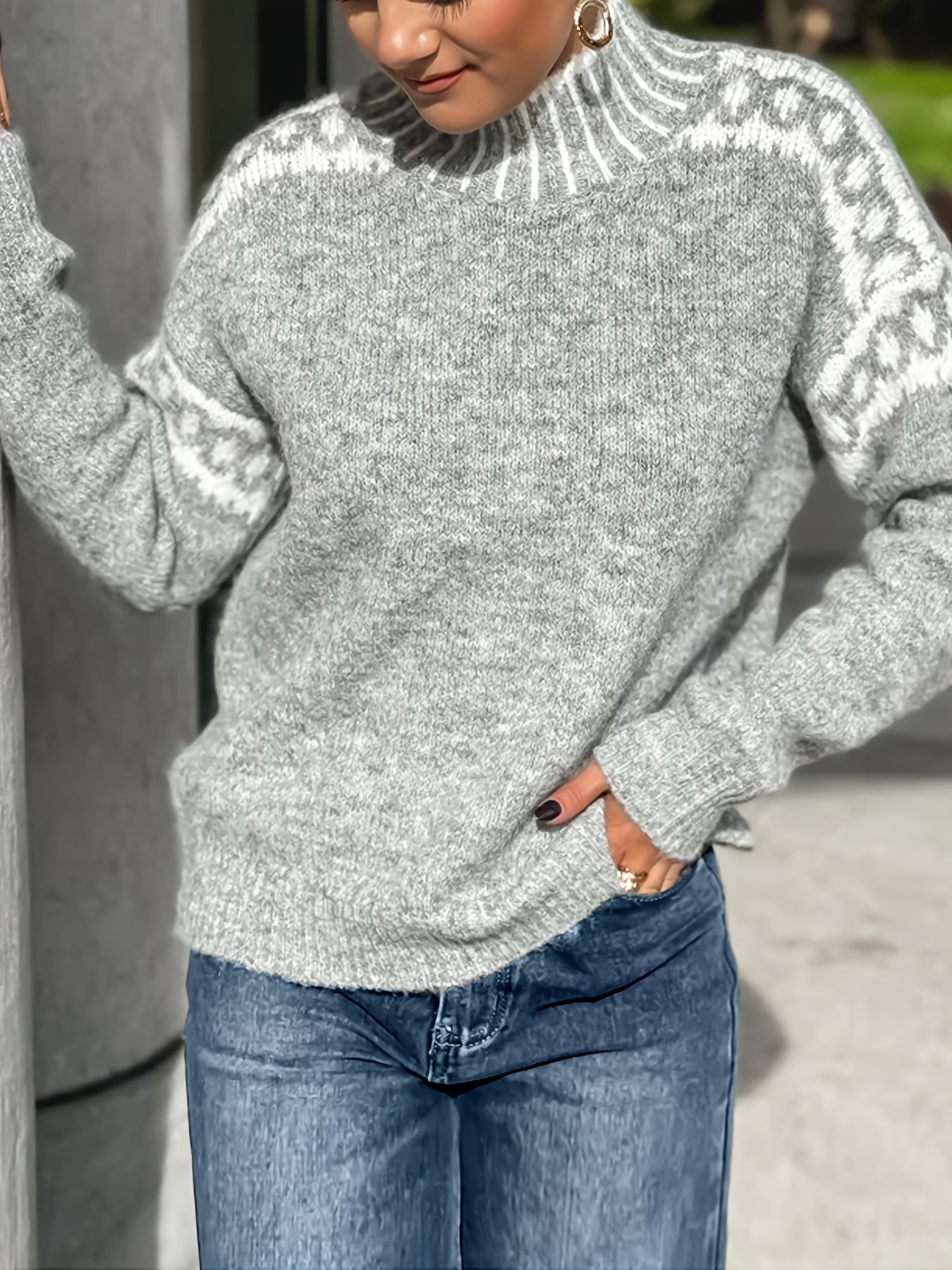 Womens Elegant Half-Turtleneck Knit Solid Colour Sweater