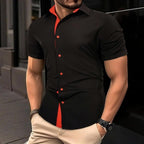 Mens Basic Short Sleeve Button Casual Lapel Collar Shirt