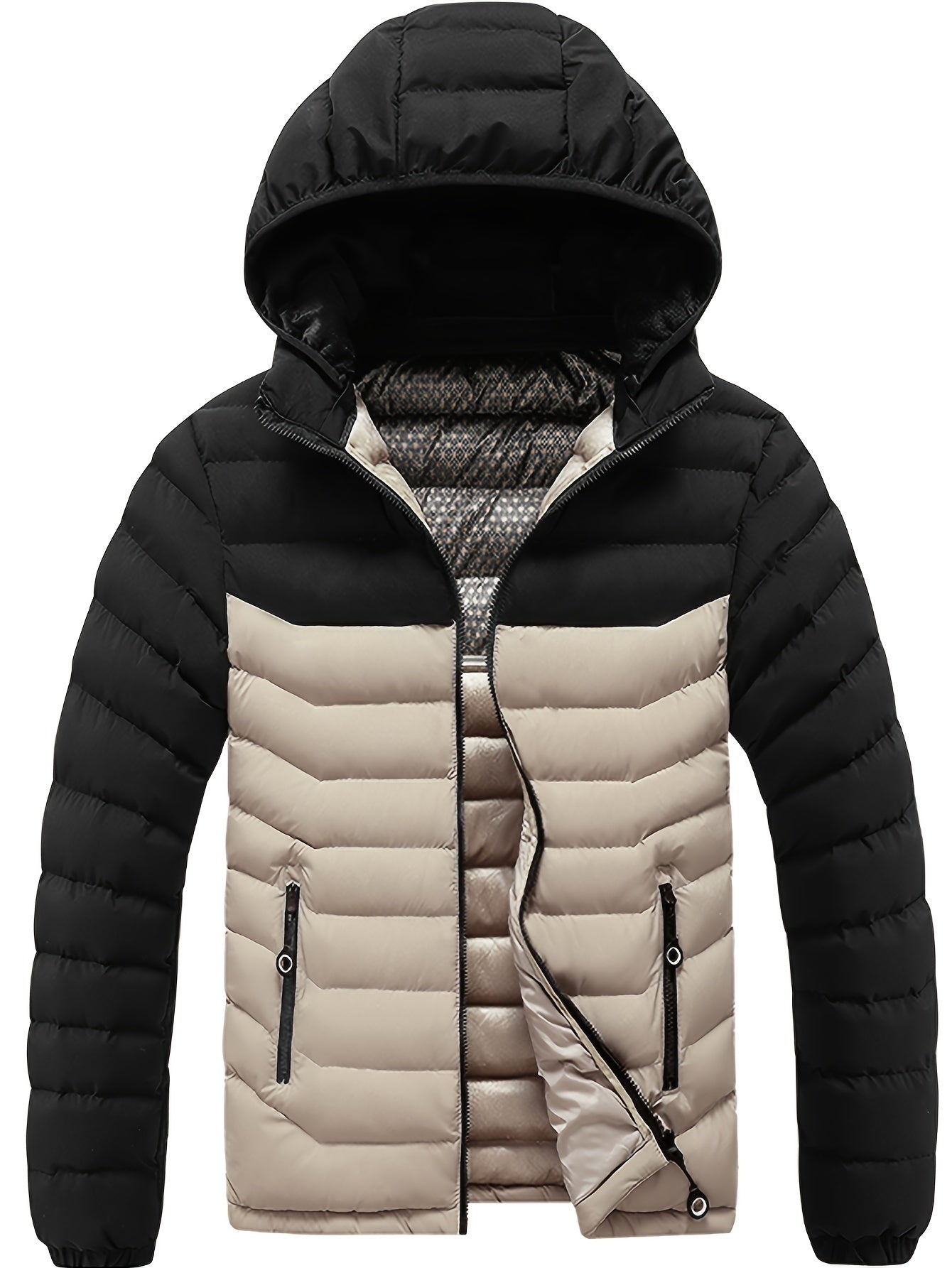 Mens Casual Colour Block Zip-Up Long Sleeve Puffer Jacket