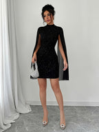 Womens Sexy Semi-Sheer Round Neck Long Sleeves Bodycon Party Dress
