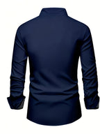 Mens Casual Lapel Collar Long Sleeve Position Print Shirt