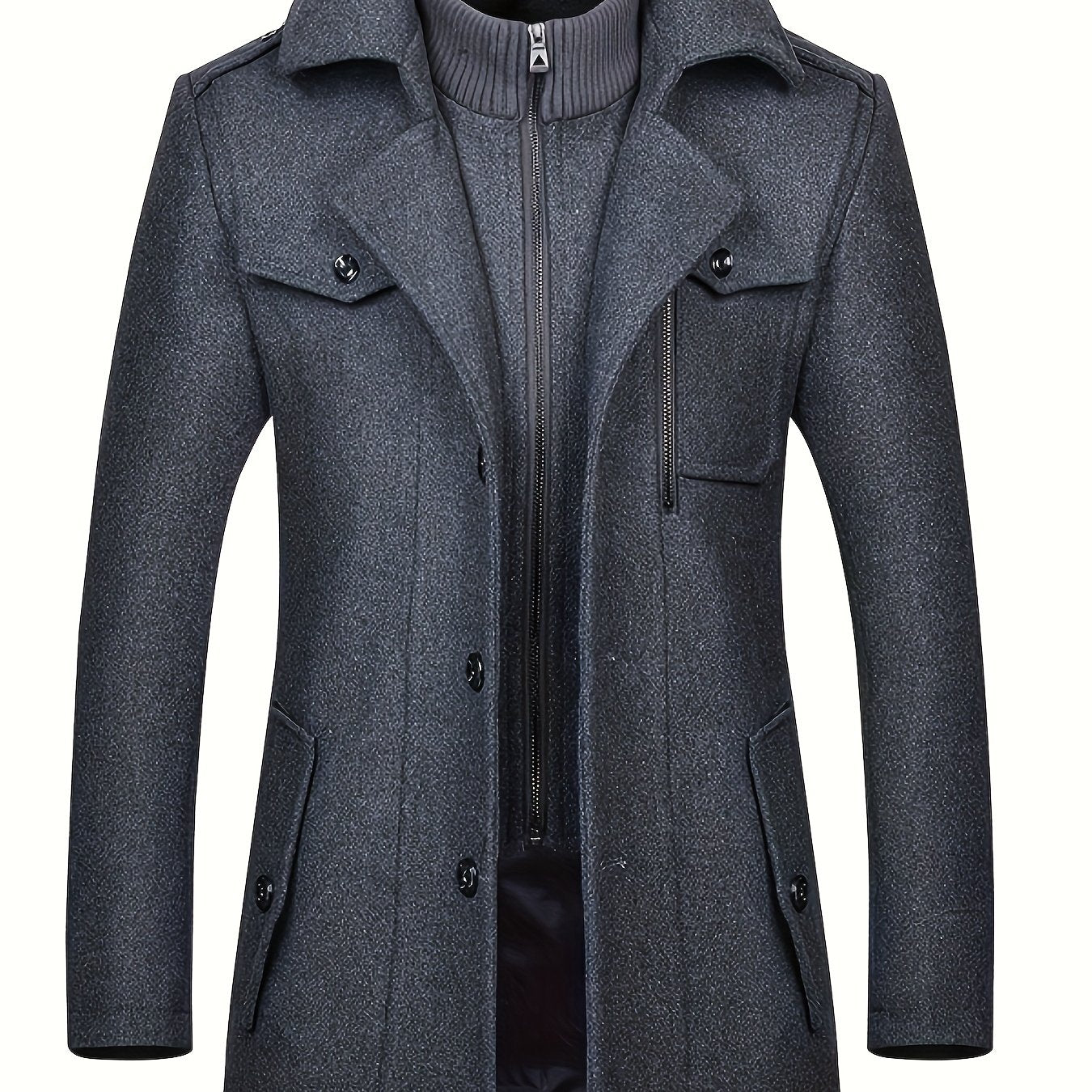 Mens Winter Detachable Double-Breasted Round Neck Coat