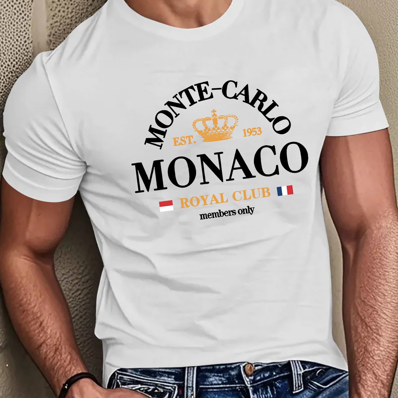 Mens Casual Monte Carlo Royal Club Graphic Print Soft Breathable Crew Neck Ribbed Tshirt