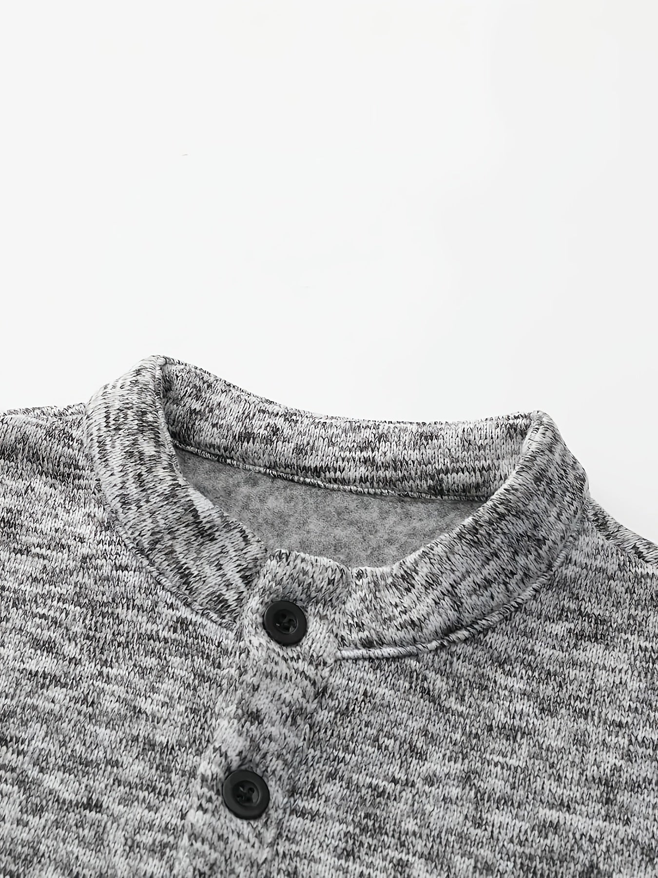 Mens Casual Knit Design Fleece Lined Long Sleeves Stand-Up Collar Chest Pocket Top