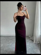 Womens Elegant High-Stretch Mesh Solid Colour Adjustable Strap Backless Long Bodycon Dress