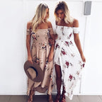Womens Off Shoulder Sexy Split Beach Summer Dress