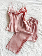 Womens Casual Relaxed Fit Sexy Satin Cowl Neck Backless Cami Top & Pants Set