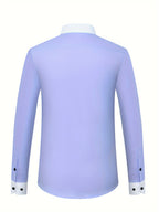 Mens Double-Layer Collar Long Sleeve Casual & Formal Style Contrast Shirt