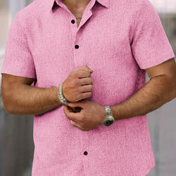 Mens Lightweight Breathable Linen-Blend Short Sleeve Shirt