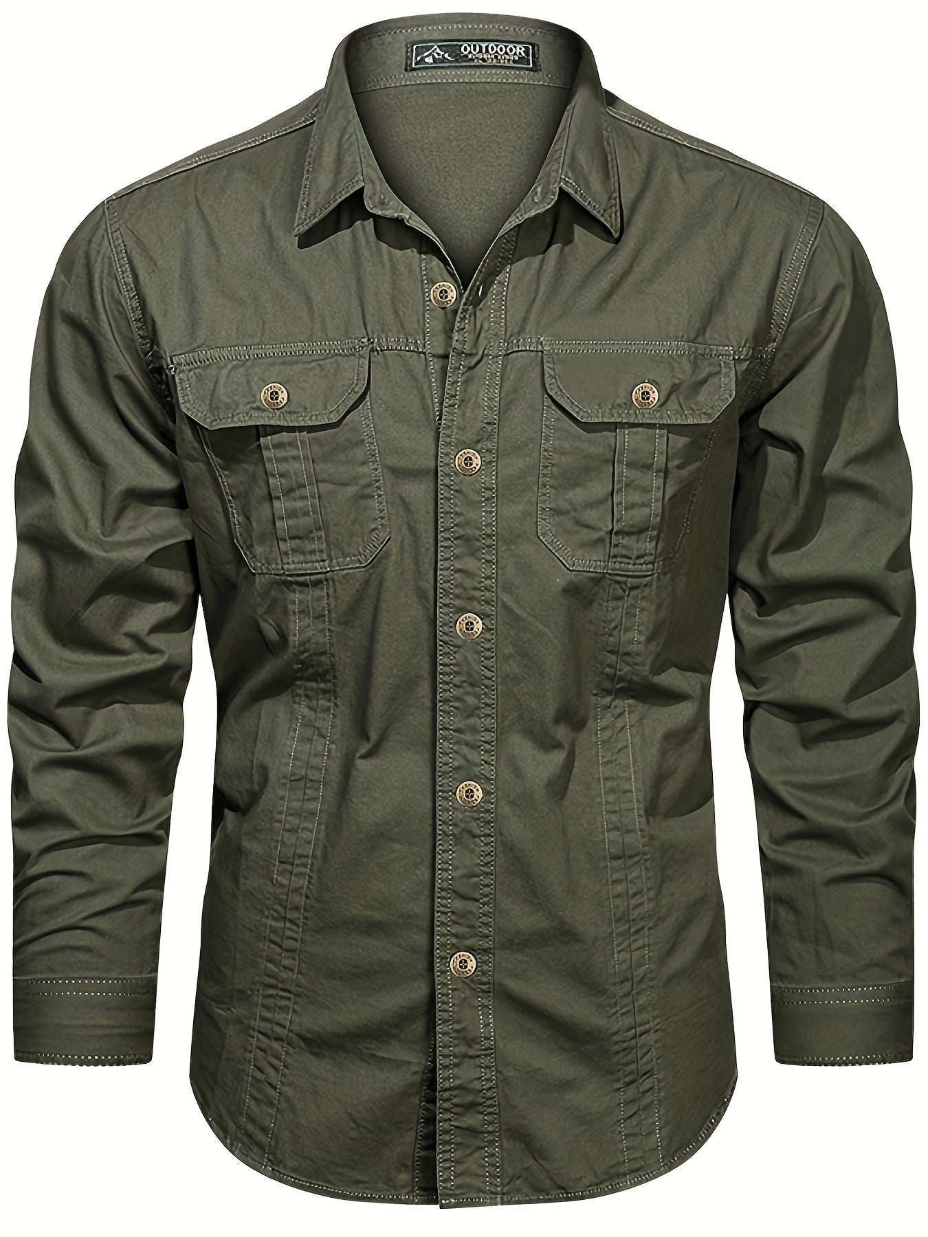 Mens Casual Heavyweight Long Sleeve Button-Up Classic Collar Shirt