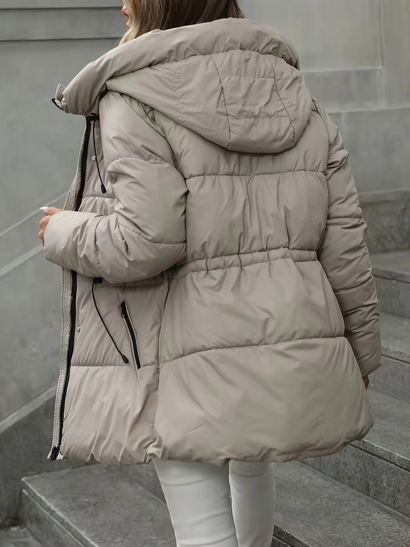 Womens Casual Thick Warm Hooded Front Zipper Puffer Jacket