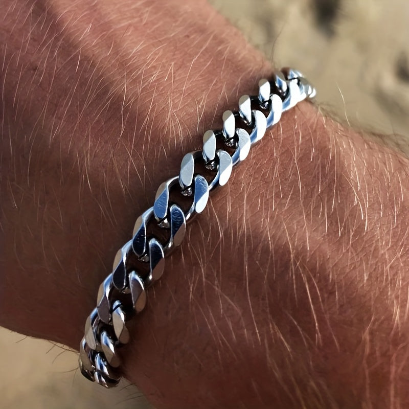Mens Hip Hop Stainless Steel Cuban Chain Bracelet