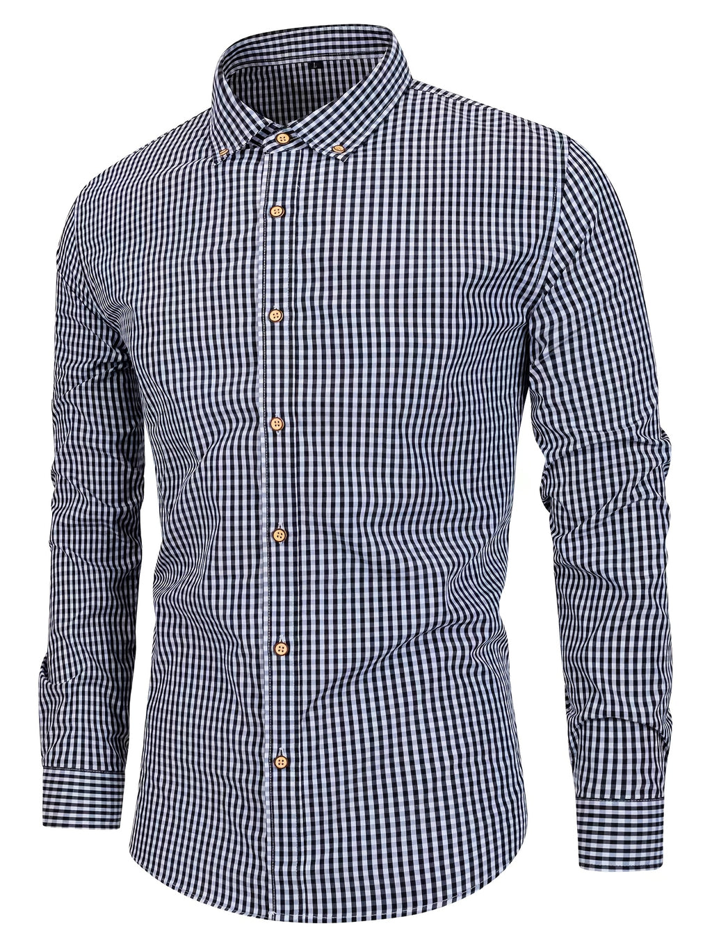 Mens Stylish Gingham Check Casual Long Sleeve Breathable Button-Up Shirt