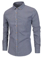 Mens Stylish Gingham Check Casual Long Sleeve Breathable Button-Up Shirt