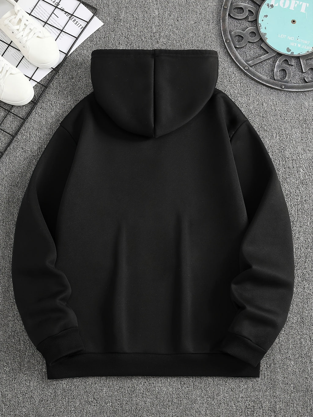 Mens Fleece-Lined Hooded Letter Print Oversized Casual Kangaroo Pocket Sweatshirt