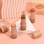 Flawless 3pcs Makeup Set: Contour, Blush & Highlighter Sticks with Brush