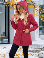 Womens Casual Hooded Solid Colour Non-Stretch Drawstring Lightweight Jacket