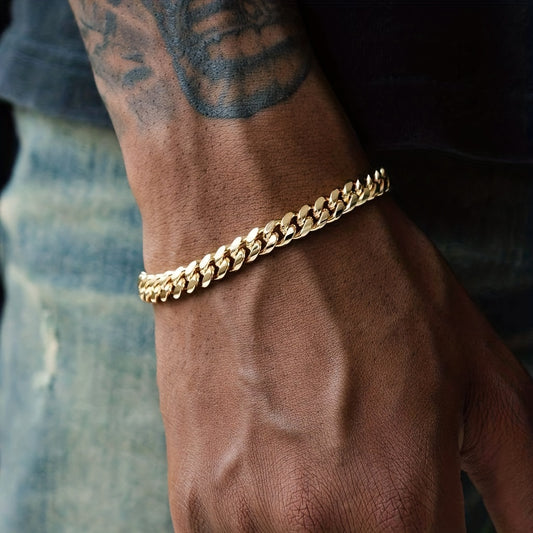 Mens Hip Hop Stainless Steel Cuban Chain Bracelet