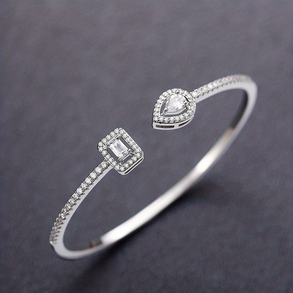 Womens Elegant Cubic Zirconia Geometric Cuff Bracelet