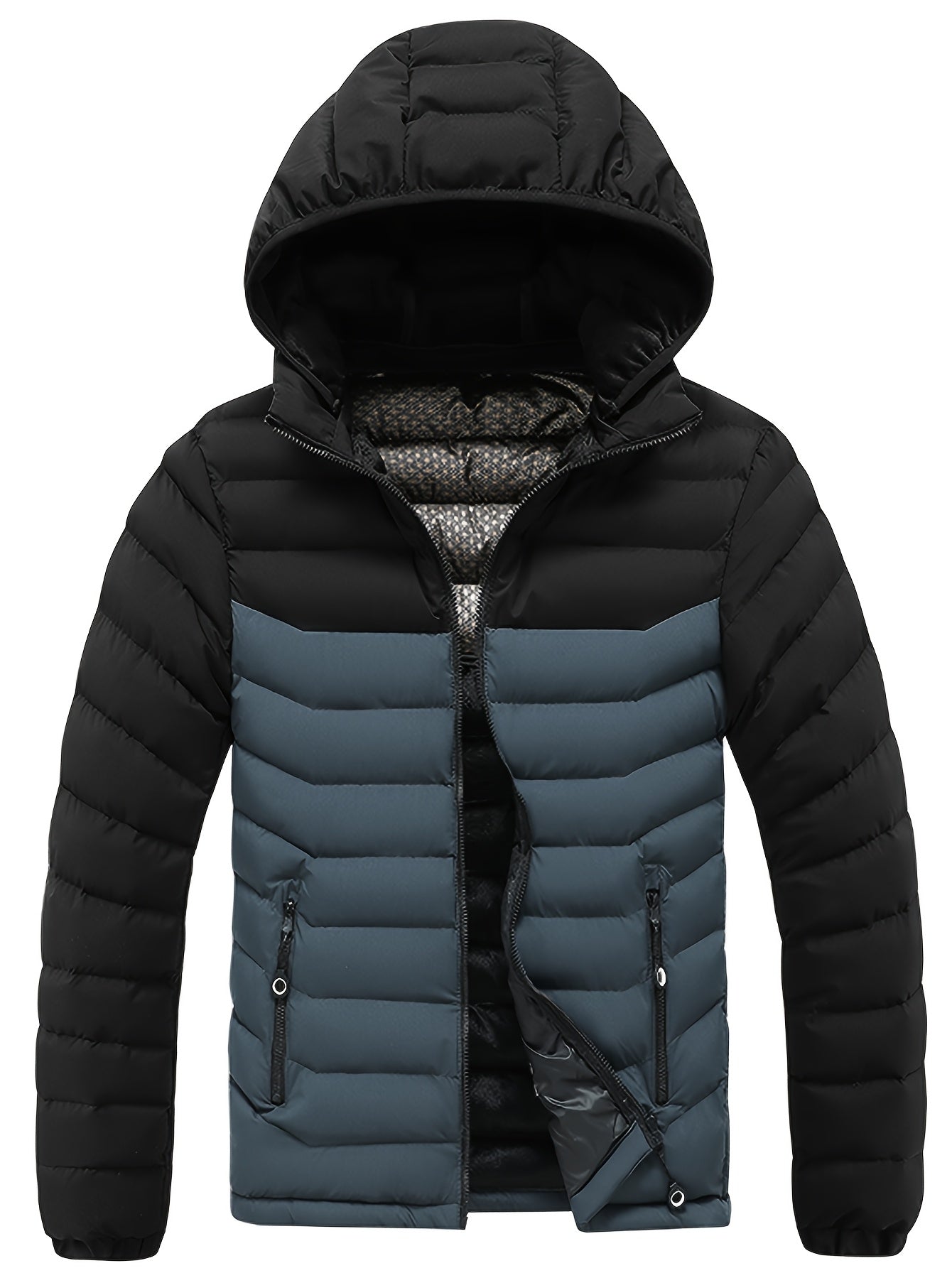 Mens Casual Colour Block Zip-Up Long Sleeve Puffer Jacket