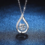 Womens Elegant Moissanite Sparkling Round-Cut Teardrop Design Pendant Necklace