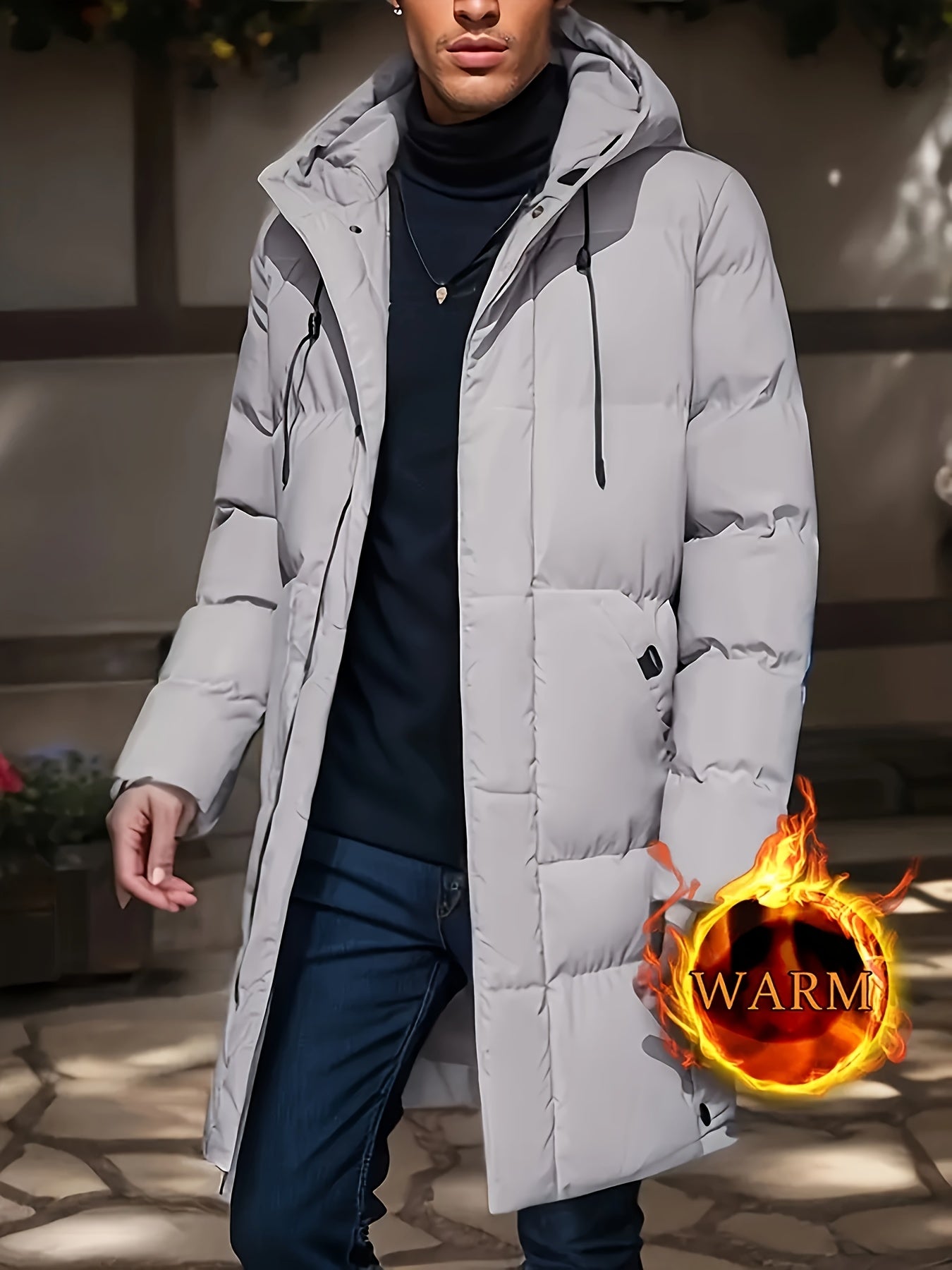 Mens Warm Winter Casual Hooded Soild Colour Outdoor Jacket