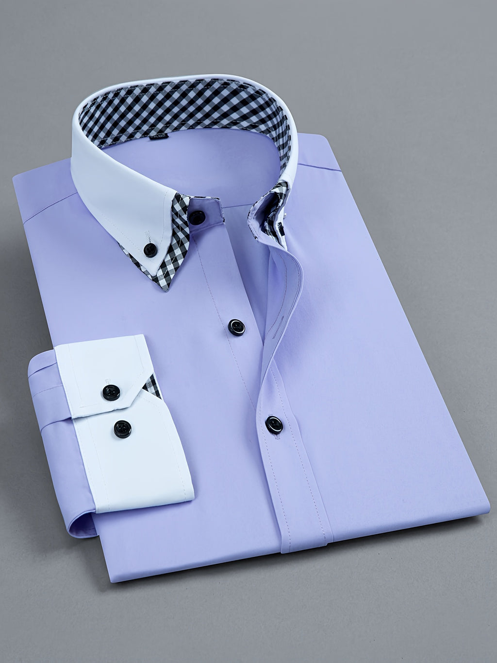 Mens Double-Layer Collar Long Sleeve Casual & Formal Style Contrast Shirt
