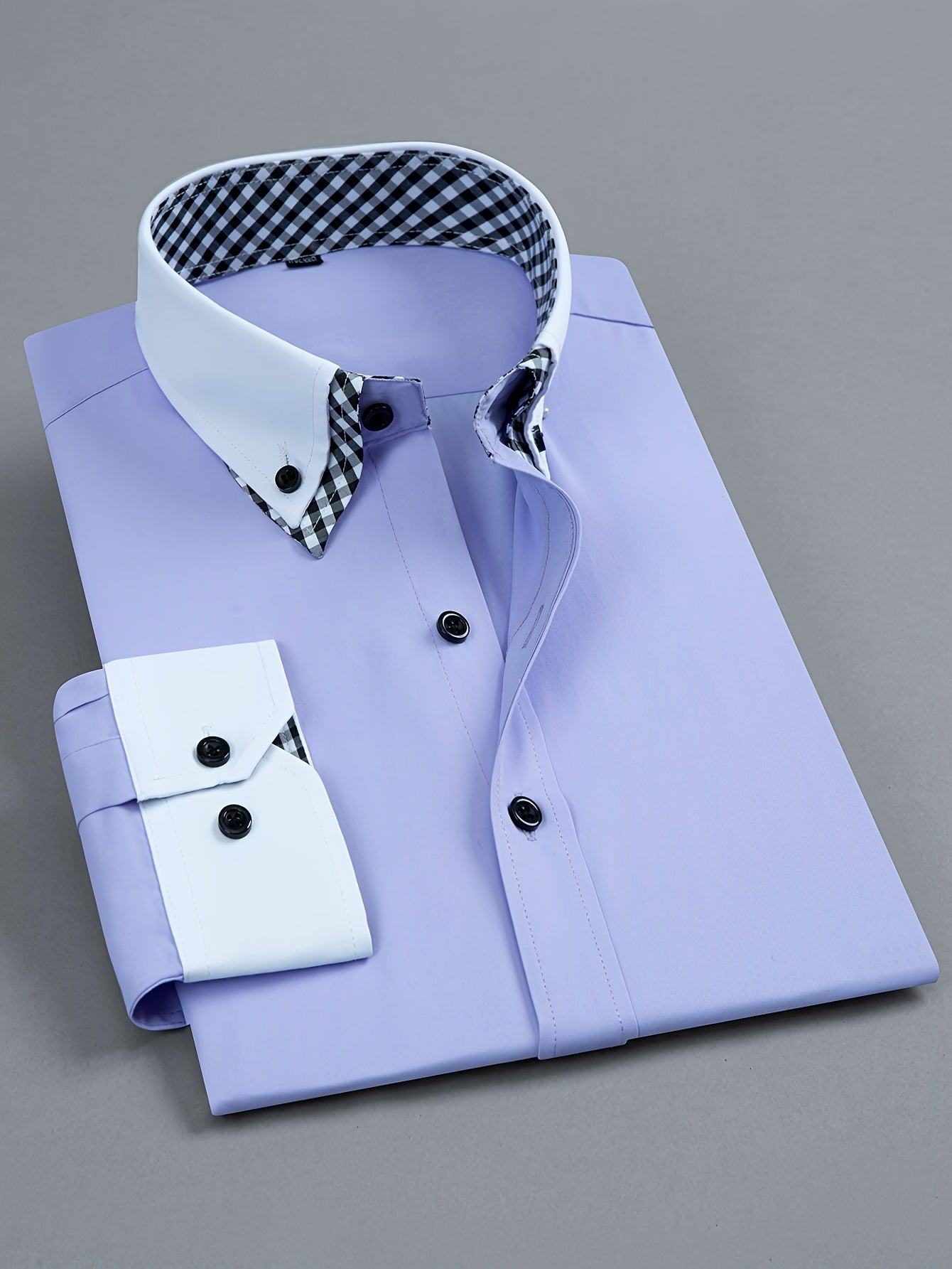Mens Double-Layer Collar Long Sleeve Casual & Formal Style Contrast Shirt