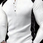 Mens Casual Long Sleeve Contrast Colour Waffle Knit Top