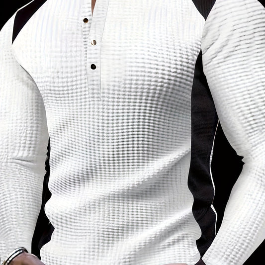 Mens Casual Long Sleeve Contrast Colour Waffle Knit Top