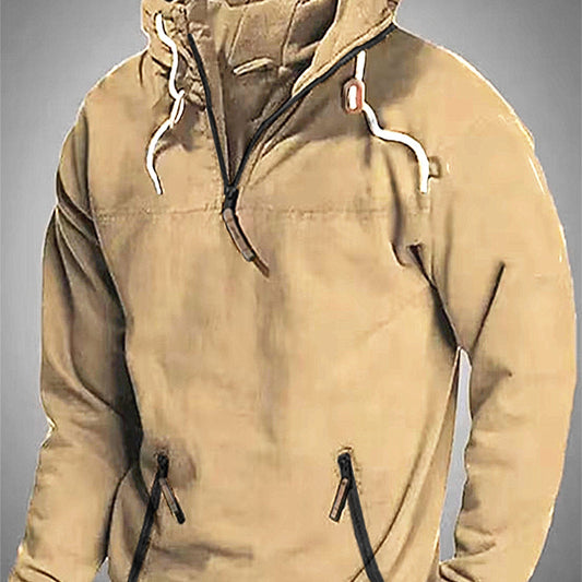 Mens Casual Long Sleeve Solid Colour 1/4 Zip Hooded Sweatshirt