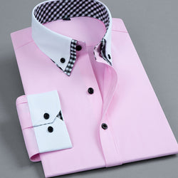 Mens Double-Layer Collar Long Sleeve Casual & Formal Style Contrast Shirt