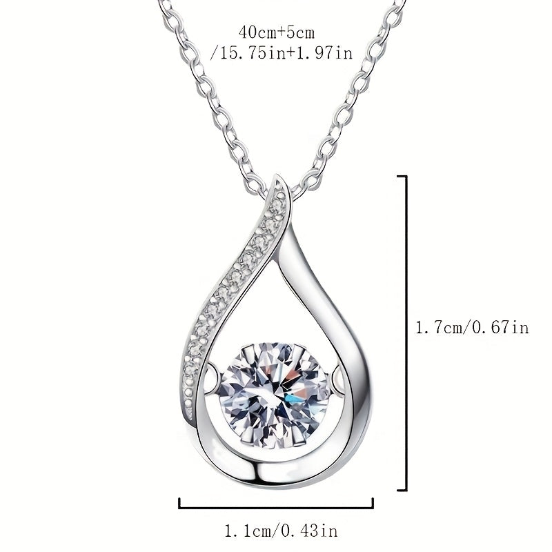 Womens Elegant Moissanite Sparkling Round-Cut Teardrop Design Pendant Necklace