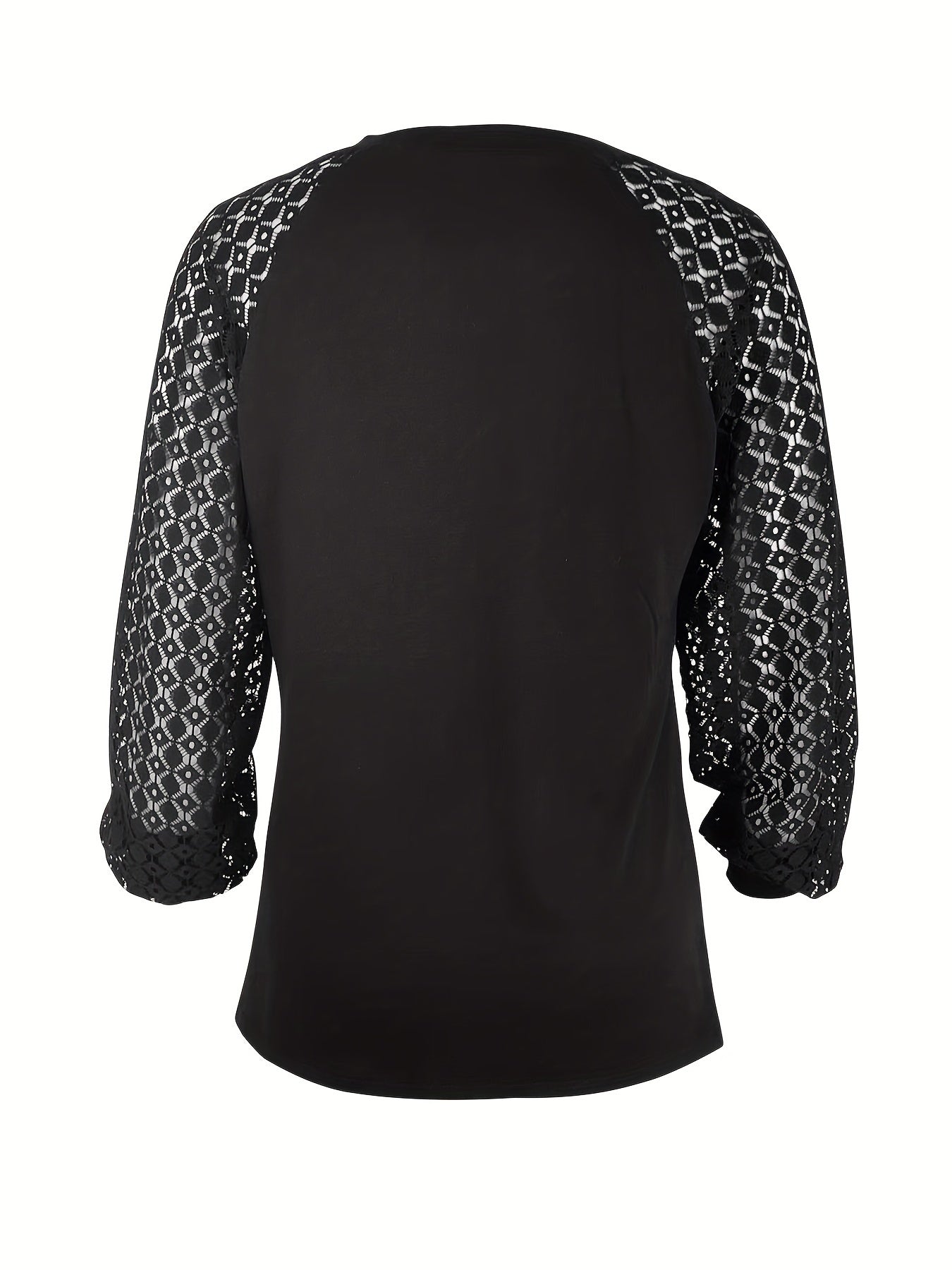 Womens Elegant Long Sleeve Crew Neck Semi Sheer Top