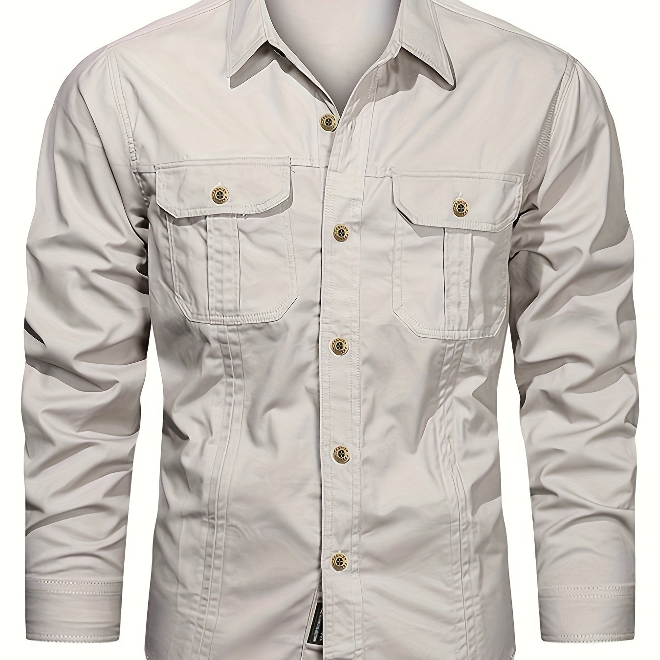 Mens Casual Heavyweight Long Sleeve Button-Up Classic Collar Shirt