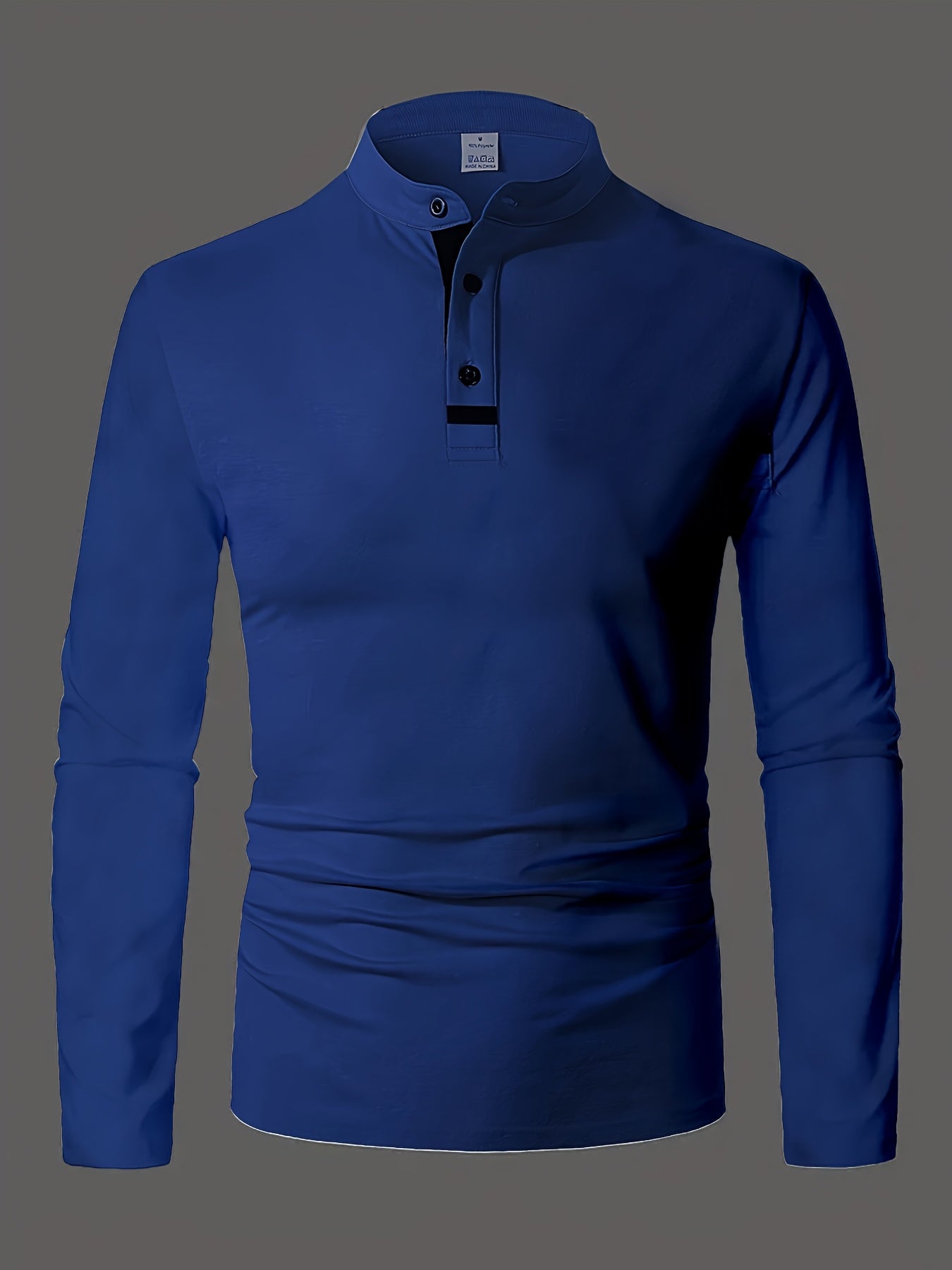Mens Casual Solid Colour Contrast Stitching Casual Round Neck Long Sleeve Top