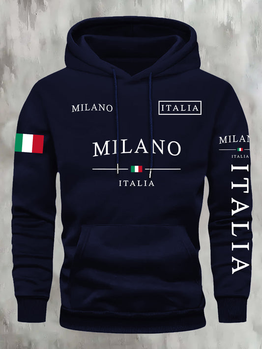 Mens Casual Retro Hooded Letter Print Sweatshirt