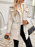 Womens Casual Hooded Solid Colour Non-Stretch Drawstring Lightweight Jacket