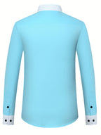 Mens Double-Layer Collar Long Sleeve Casual & Formal Style Contrast Shirt