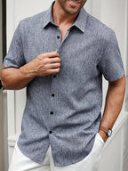 Mens Lightweight Breathable Linen-Blend Short Sleeve Shirt