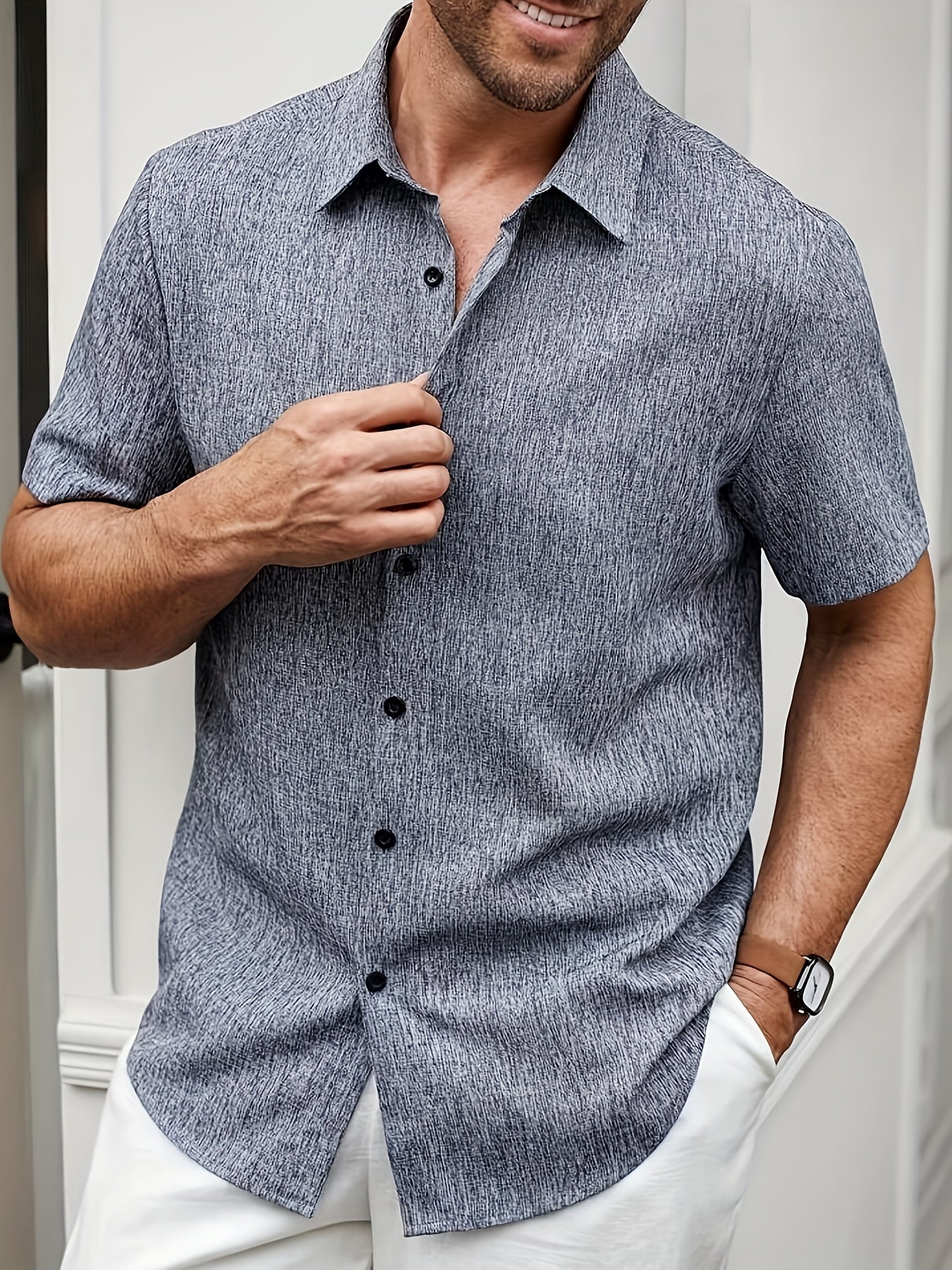 Mens Lightweight Breathable Linen-Blend Short Sleeve Shirt