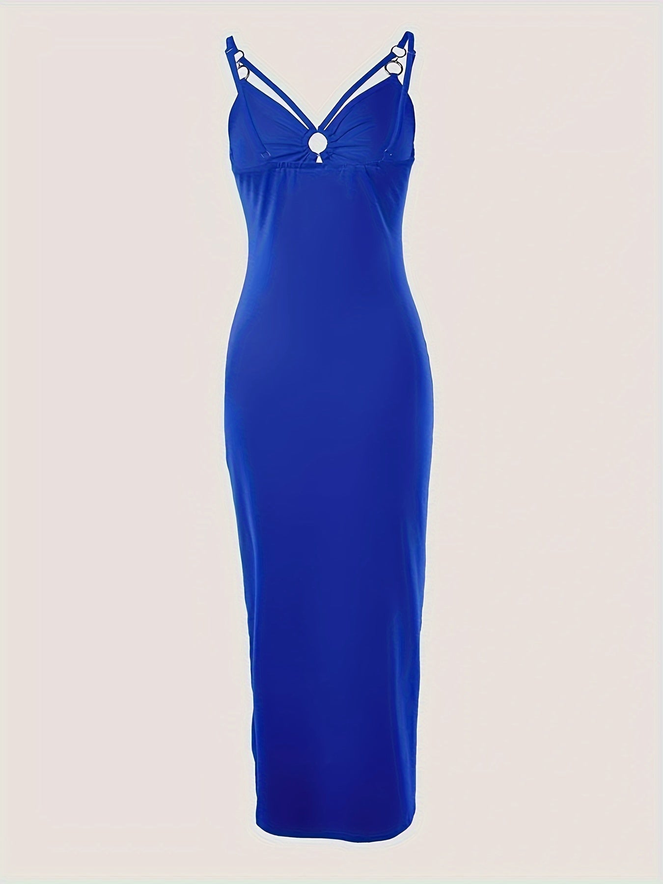 Womens Sexy Split Thigh Hollow Out Ruched Sleeveless V Neck Bodycon Dress